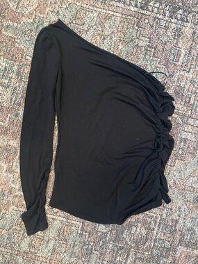 1.State One Shoulder Ruched Top Medium Black